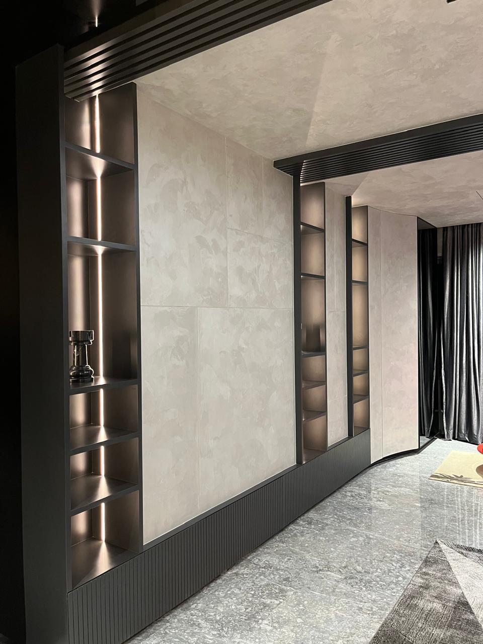 Backlit display shelving wall